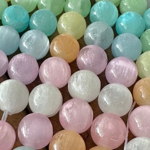 8.5mm Grade A Selenite Round Bead Strand- Pastel Colors - Picture 4 of 7